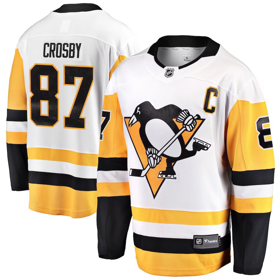 Men Pittsburgh Penguins #87 Sidney Crosby Fanatics Branded White Captain Away Premier Breakaway Player NHL Jersey